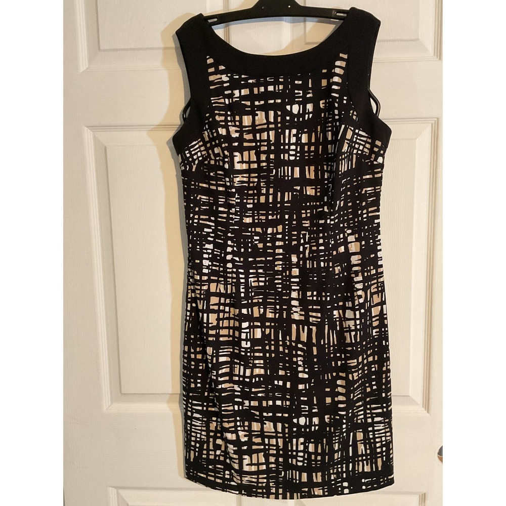 Ronni Nicole Womens Black Tan Abstract Grid Sheath Dress Size 10 810551